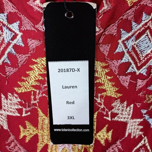 Tolani Lauren Tunic Women 3XL Red Aztec Embroidered Long Sleeve Blouse  Boho NWT - Picture 7 of 16